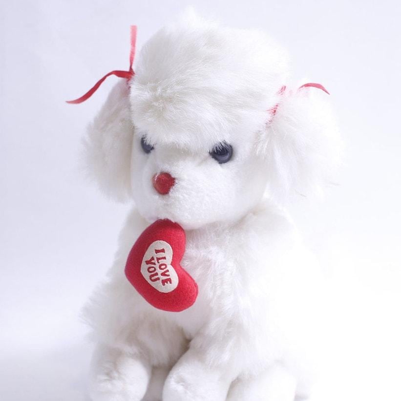 * vintage dog ♡ ハートのワンポイント キュートな ワンちゃん 90s White Poodle, Plush Dog, I Love You, Red Heart, Valentine's