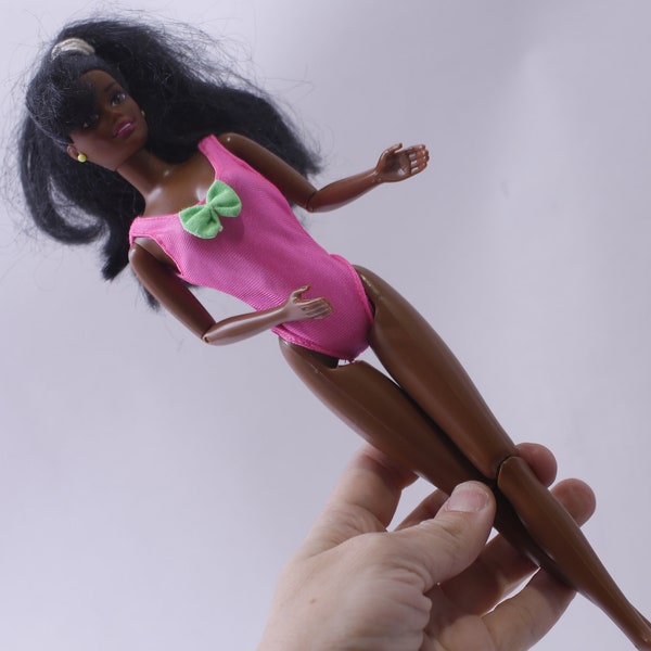 Barbie African American Doll in Pink Swimsuit, Bent Arms, Black Hair, Mattel, Fashion Doll, Vintage, ~ 240327-WH 885