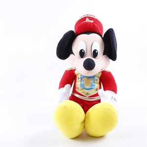 Walt Disney Mickey Mouse Plush Conductor Soft Doll Toy Figure Red Uniform Yellow Foot Cartoon Character Vintage Plush Stuffed 20-01-142
