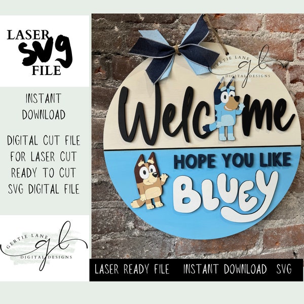 Bluey Door Hanger SVG Laser File | Digital Download | Round door hanger SVG | Glowforge Laser File | Cricut | Bluey