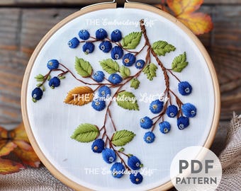 Blueberries Hand Embroidery Pattern, Blueberries Pattern, Berries Embroidery, Fruit Pattern, Hand Embroidery, Hand Embroidery PDF, Beginner