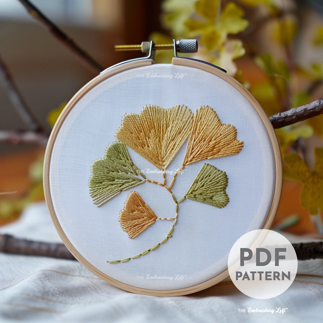 Gingko Design Ginkgo Leaves Hand Embroidery Pattern, Ginkgo Biloba Leaf Pattern ...