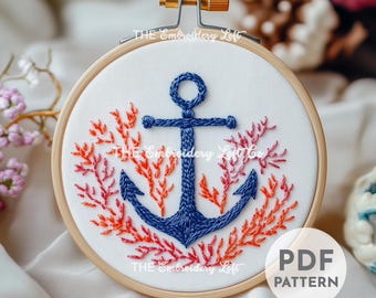 Anchor Hand Embroidery Pattern, Nautical Embroidery Pattern, Ocean Embroidery, Summer Pattern, Hand Embroidery, Hand Embroidery PDF, DIY