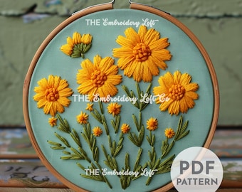 Marigold Flowers Hand Embroidery Pattern, Mother's Day Gift