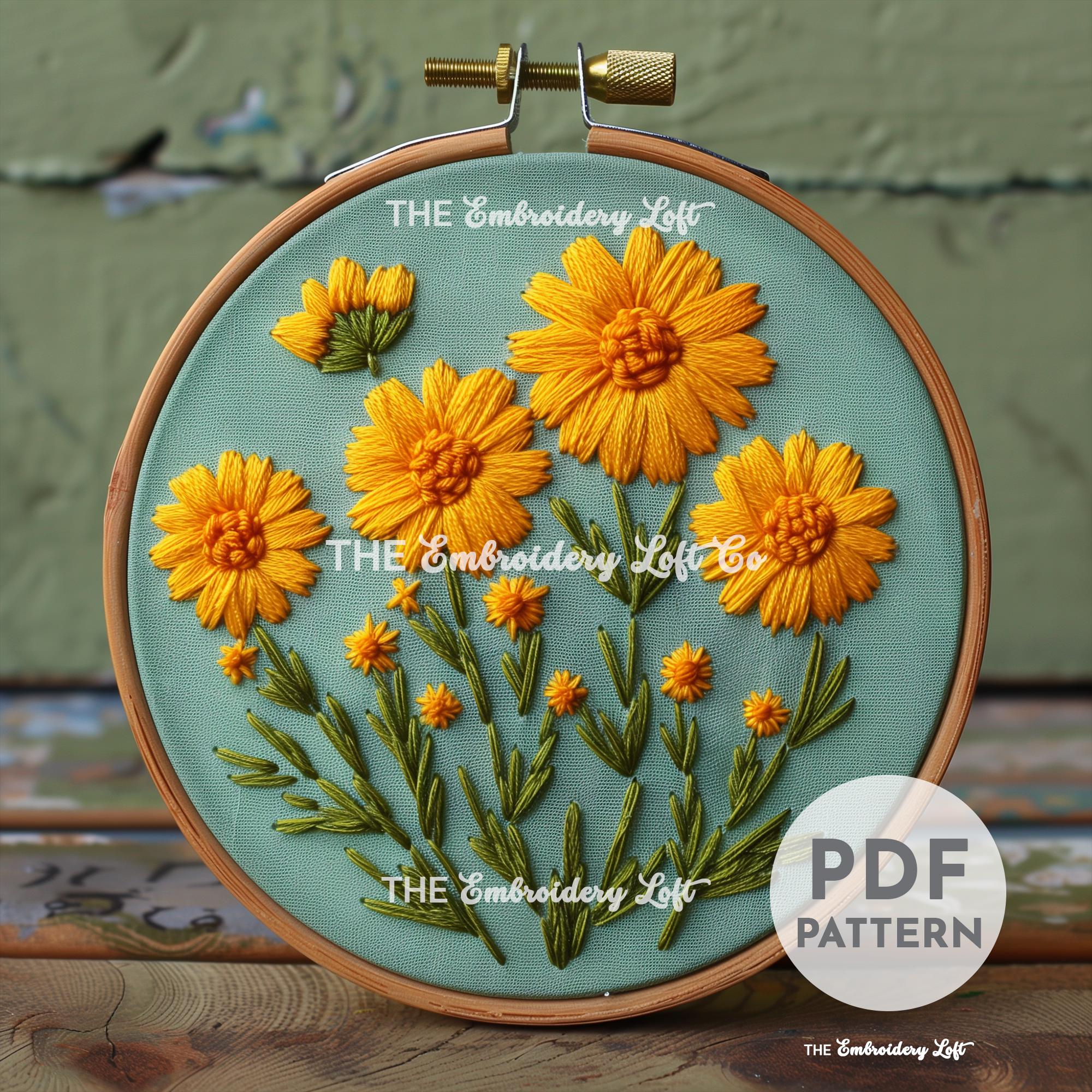 Marigold Flowers Hand Embroidery Pattern, Mother's Day Gift