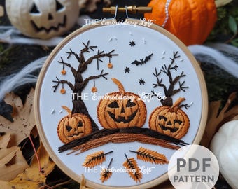 Spooky Pumpkins Hand Embroidery Pattern, Pumpkin Pattern, Autumn Pattern, Halloween Pumpkins, Hand Embroidery Pattern PDF, Beginner Pattern