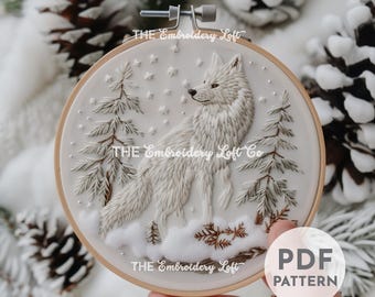 Winter Wolf Hand Embroidery Pattern, Christmas Wolf, Wolf Design, Christmas Embroidery Pattern, Winter Crafts, Hand Embroidery Pattern PDF