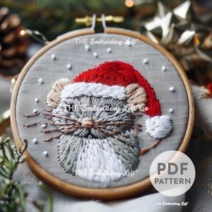 Christmas Mouse Hand Embroidery Pattern, Mouse with Santa Hat, Cute Winter Mouse, Christmas Embroidery Pattern, Hand Embroidery Pattern PDF