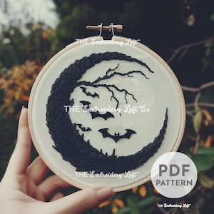 Spooky Moon Hand Embroidery Pattern, Halloween Embroidery Pattern, Halloween Home Decor, DIY Halloween Decor, Hand Embroidery Pattern PDF