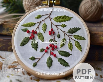 Mistletoe Hand Embroidery Pattern, Christmas Embroidery Pattern, Mistletoe Pattern, Christmas Flower, Hand Embroidery Pattern PDF, Beginner