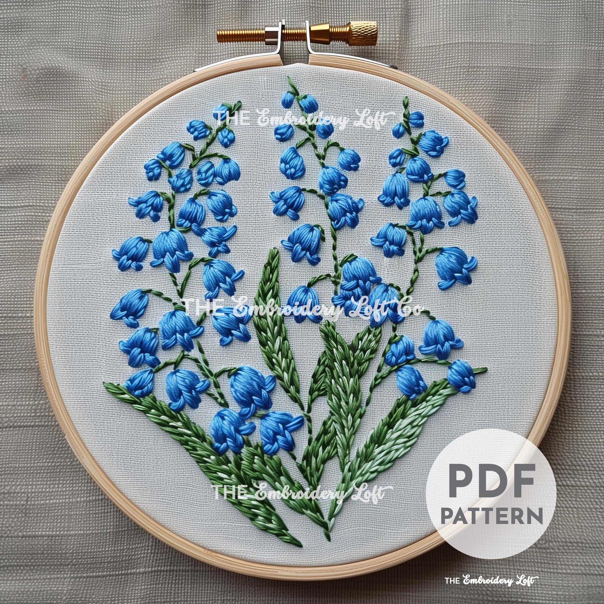 ブルーベルの手刺繍パターン、スズランの刺繍パターン、5月の誕生花