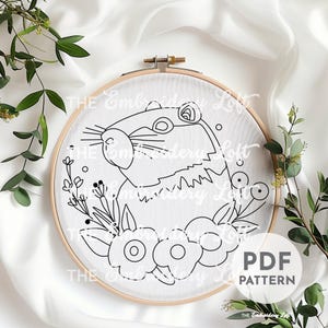 Patrón de bordado a mano de capibara floral, lindo patrón de capibara, animal sudamericano, diseño de capibara bebé, patrón de bordado a mano en formato PDF imagen 2