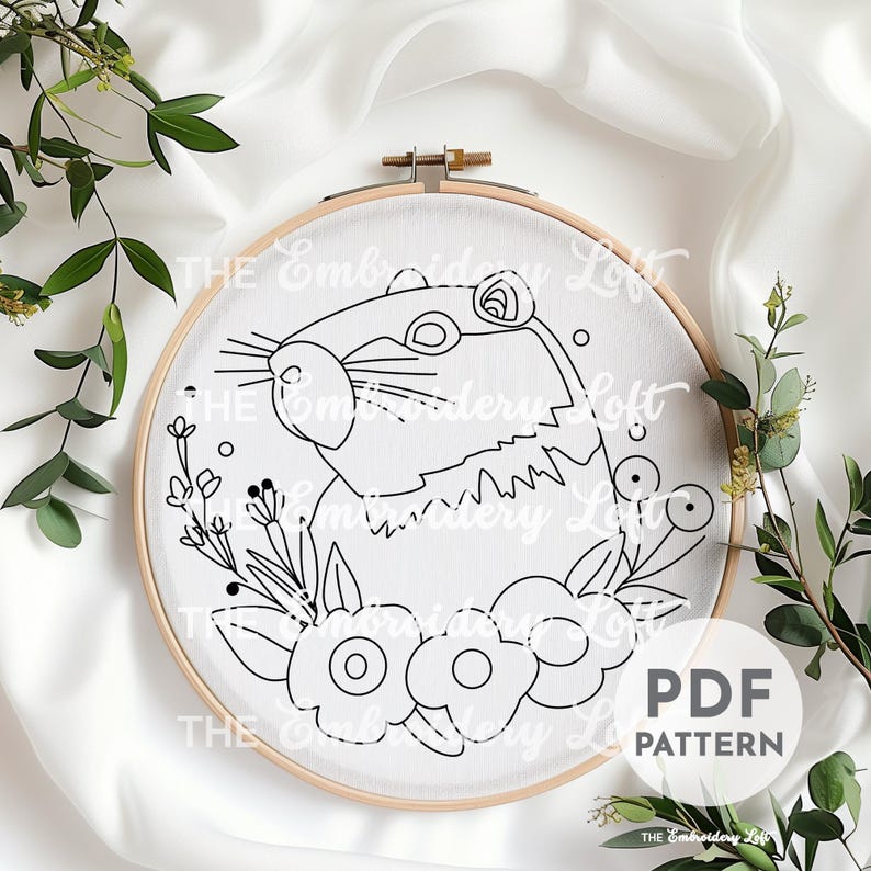 Patrón de bordado a mano de capibara floral, lindo patrón de capibara, animal sudamericano, diseño de capibara bebé, patrón de bordado a mano en formato PDF imagen 2