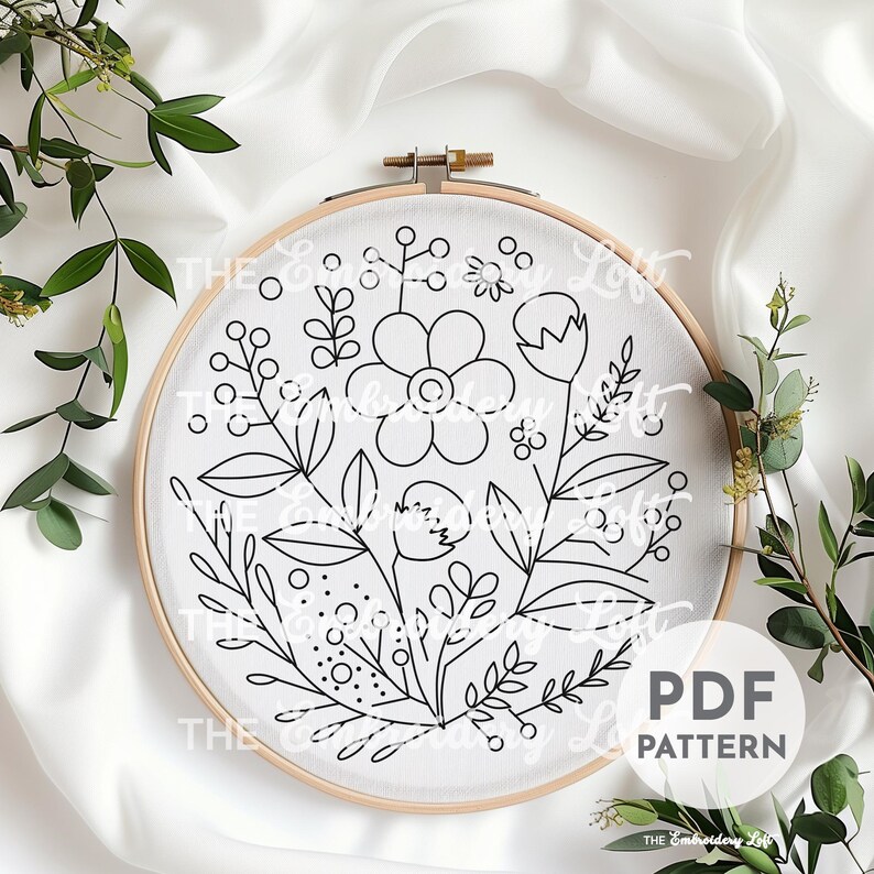 Purple Folk Flower Hand Embroidery Pattern, Folk Art Embroidery Pattern ...