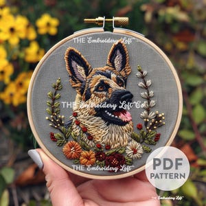 German Shepherd Hand Embroidery Pattern, Shepherd Dog, Dog Embroidery, Pet Embroidery, Cute Dog, Hand Embroidery Pattern PDF, Advanced Skill