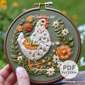 Chicken Hand Embroidery Pattern, Chicken Pattern, Farm Life Pattern, Hand Embroidery Pattern PDF, Farm Animal Embroidery, Beginner Pattern