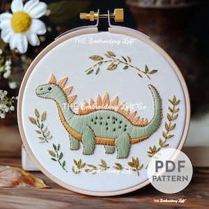 Stegosaurus Hand Embroidery Pattern, Dinosaur Hand Embroidery Pattern, Dinosaur Pattern, Children&#39;s Room Decor, Hand Embroidery Pattern PDF