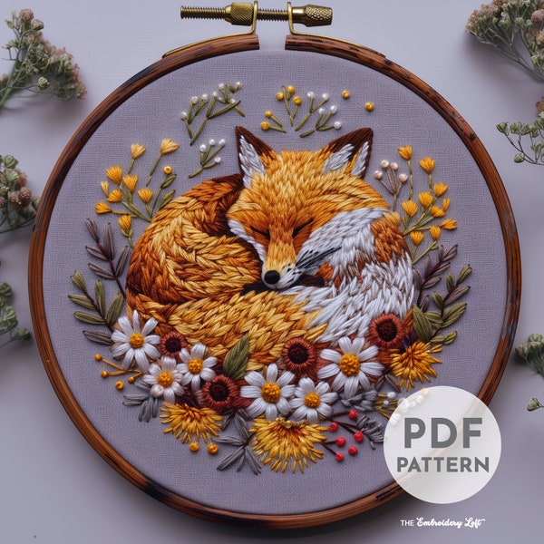 Woodland Fox Hand Embroidery Pattern, Fox Pattern, Woodland Animal, Hand Embroidery, Hand Embroidery PDF, Woodland Embroidery, Beginner