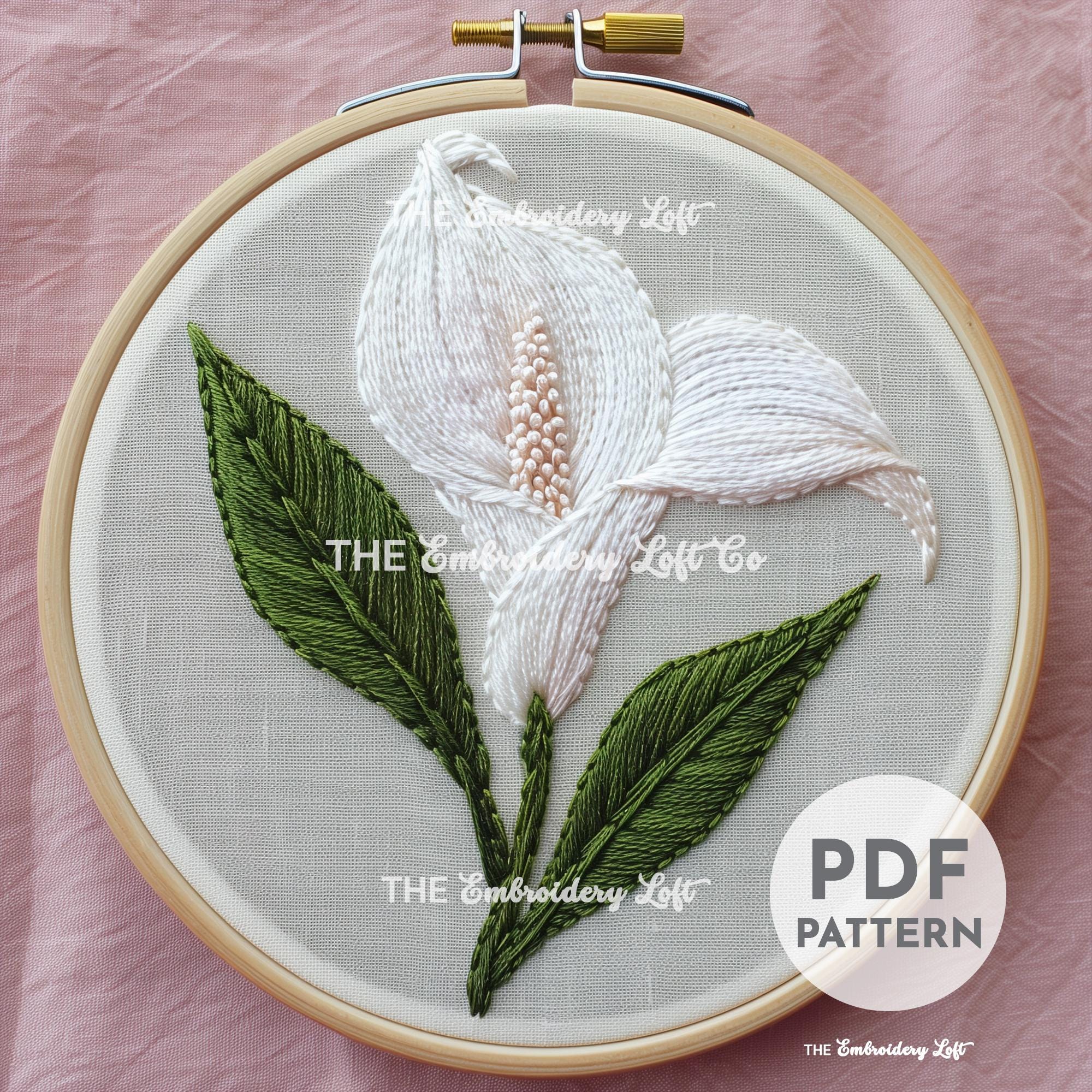 Peace Lily Hand Embroidery Pattern, Lilies Pattern, Lily