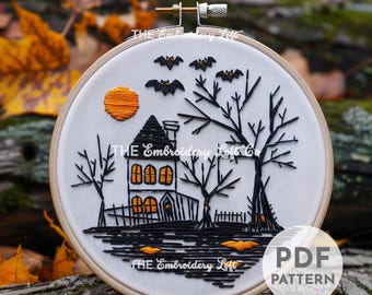 Patrón de bordado a mano de casa embrujada, bordado espeluznante, patrón de bordado de Halloween, bordado a mano, PDF de bordado a mano, principiante, bricolaje