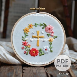 Floral Cross Embroidery Pattern, Christian Embroidery, Religious Cross, Easter Embroidery Pattern, Hand Embroidery Pattern PDF