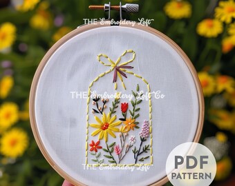 Floral Tea Hand Embroidery Pattern, Gift for Tea Lovers, Tea Bag with Flowers, Tea Time Embroidery, Hand Embroidery Pattern PDF, Beginner