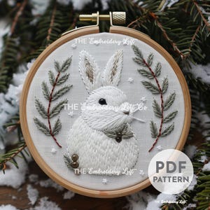 Winter Bunny Hand Embroidery Pattern, Christmas Rabbit Design, Christmas Embroidery Pattern, Winter Crafts, Hand Embroidery Pattern PDF