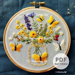 Butterflies and Wildflowers Hand Embroidery Pattern, Butterfly Pattern, Wildflowers Embroidery Pattern, Hand Embroidery Pattern PDF