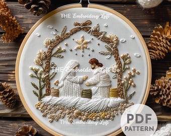 Nativity Scene Hand Embroidery Pattern, Baby Jesus Embroidery, Christmas Nativity, Christmas, Hand Embroidery Pattern PDF, Intermediate