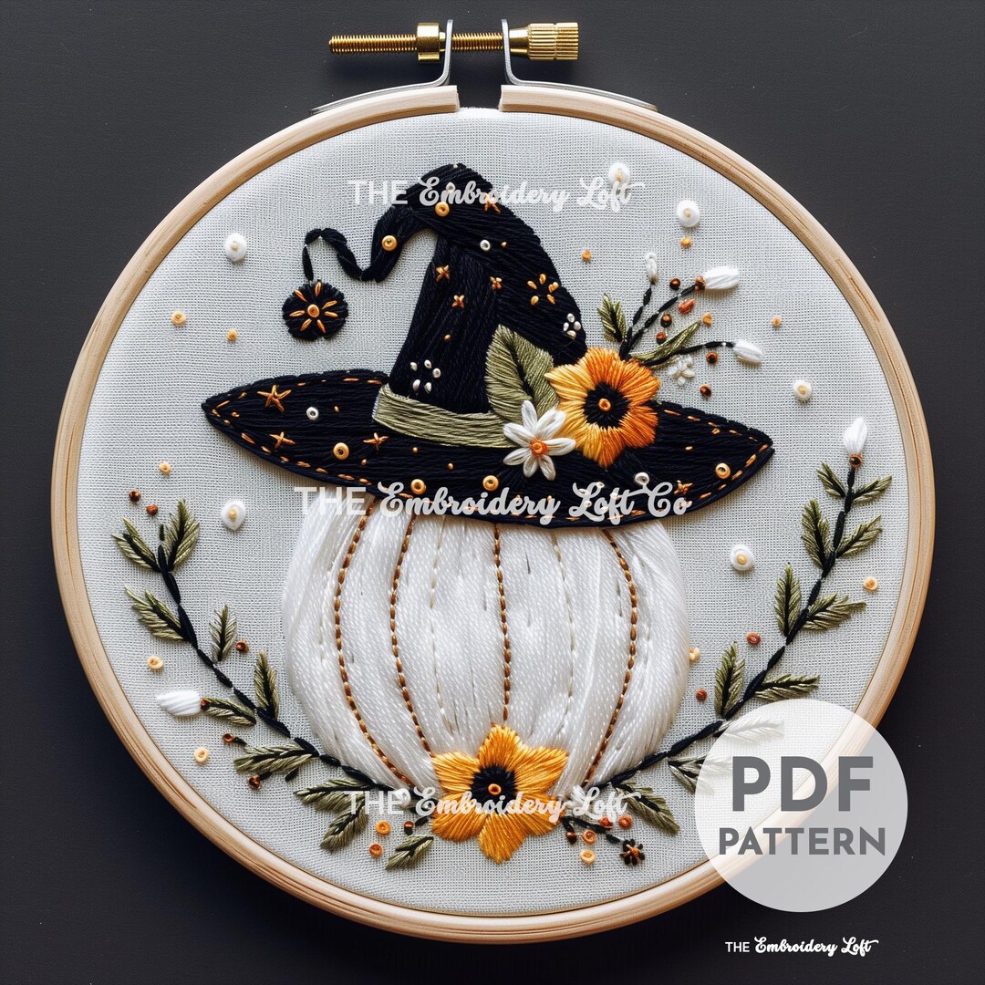 Witchy Pumpkin Hand Embroidery Pattern, Pumpkin Pattern, Autumn Pattern ...