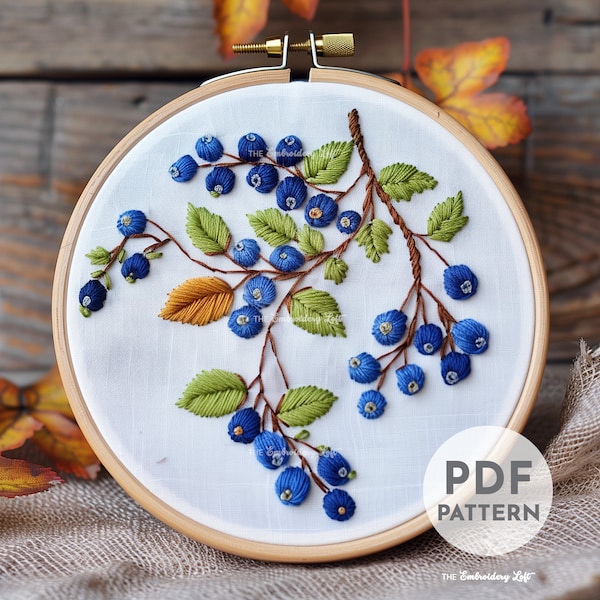 Blueberries Hand Embroidery Pattern, Blueberries Pattern, Berries Embroidery, Fruit Pattern, Hand Embroidery, Hand Embroidery PDF, Beginner