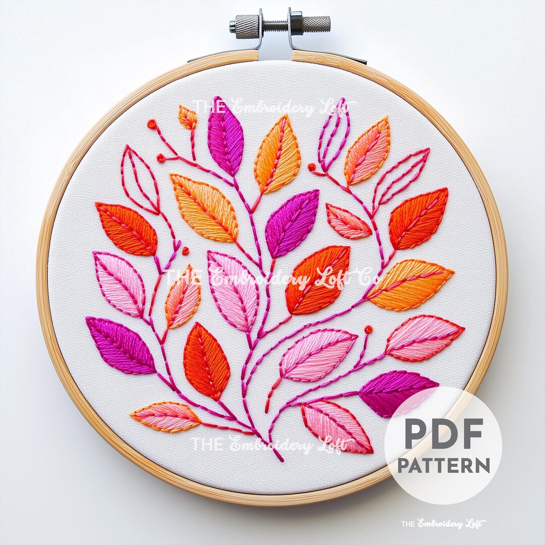 Retro Autumn Leaves Hand Embroidery Pattern, Floral Halloween Pattern ...