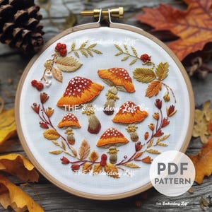 Forest Mushrooms Hand Embroidery Pattern, Autumn Embroidery Pattern, Forest Embroidery, Autumn Foliage, Hand Embroidery Pattern PDF