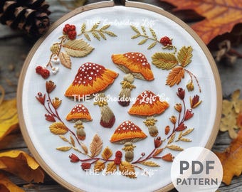Forest Mushrooms Hand Embroidery Pattern, Autumn Embroidery Pattern, Forest Embroidery, Autumn Foliage, Hand Embroidery Pattern PDF