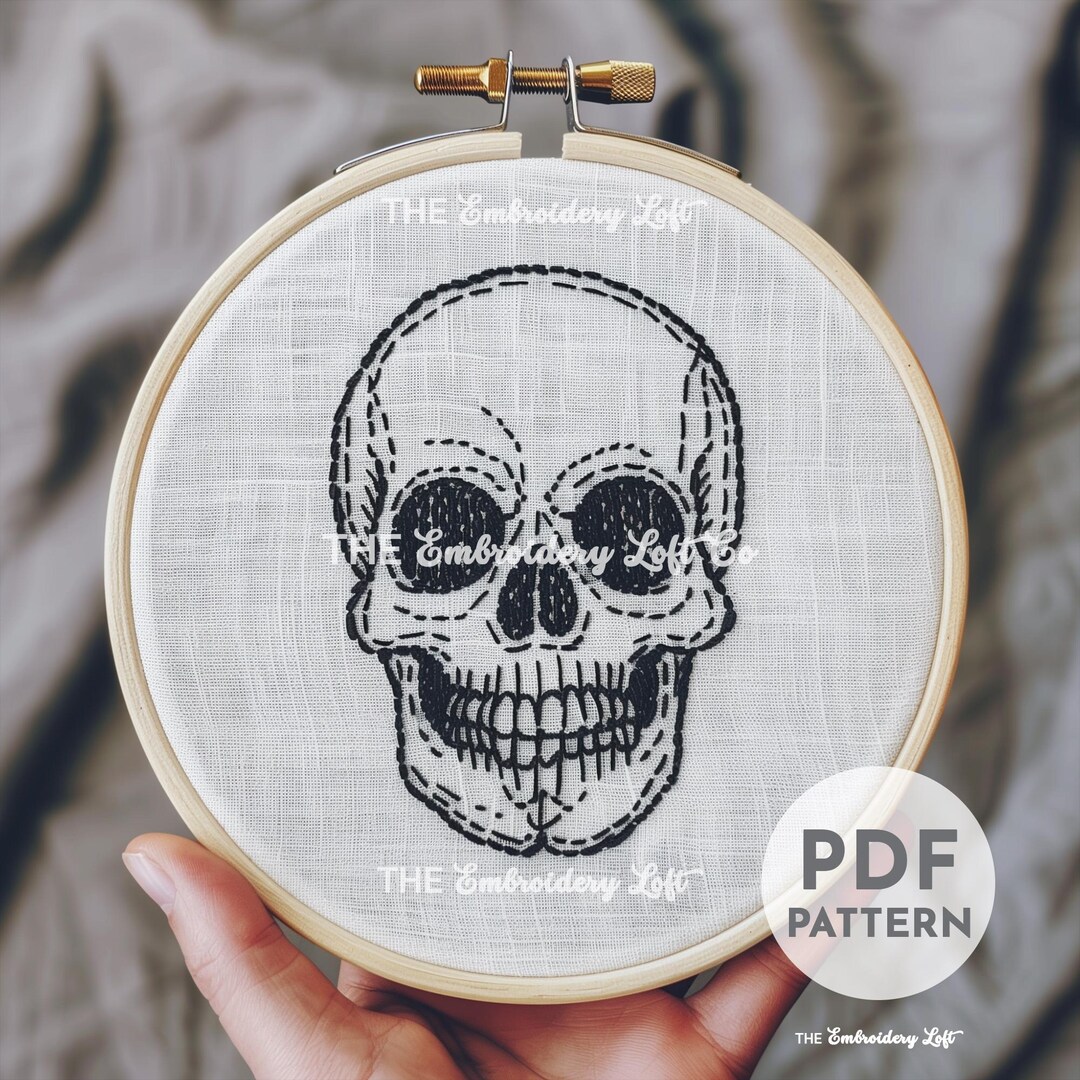Anatomical Skull Hand Embroidery Pattern, Skull Embroidery
