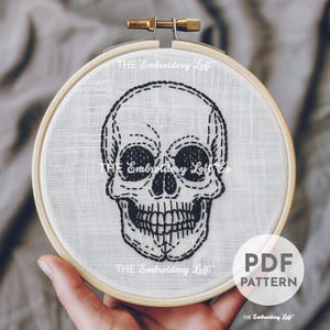 Anatomical Skull Hand Embroidery Pattern, Skull Embroidery, Halloween Embroidery Pattern, Hand Embroidery Pattern PDF, Beginner Embroidery