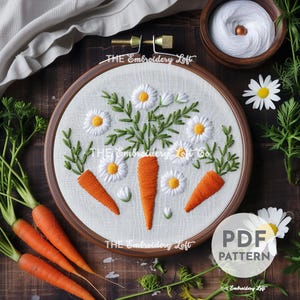 Easter Bunny Carrots Hand Embroidery Pattern, Carrots Embroidery, Carrots Design, Easter Embroidery, Hand Embroidery Pattern PDF