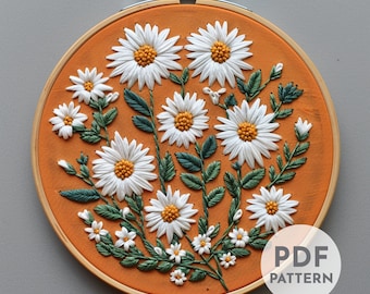 White Daisies Hand Embroidery Pattern, Daisies Pattern, White Flowers, Meadow Embroidery, Hand Embroidery, Hand Embroidery PDF, Beginner