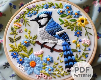 Blue Jay Hand-Embroidered Brooch Pin Blue Jay Hand-Embroidered Brooch Pin