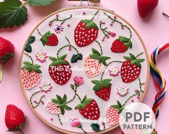 Strawberries Hand Embroidery Pattern, Strawberries Pattern, Strawberries, Summer Embroidery, Hand Embroidery, Hand Embroidery PDF, Beginner