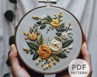 Autumn Roses Hand Embroidery Pattern, Roses Pattern, Floral Pattern, Floral Bouquet, Hand Embroidery, Hand Embroidery PDF, Beginner, DIY