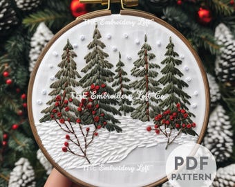 Winter Wonderland Hand Embroidery Pattern, Christmas Embroidery Pattern, Christmas Trees, Snowy Winter Scene, Hand Embroidery Pattern PDF