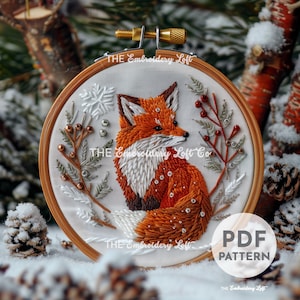 Winter Fox Hand Embroidery Pattern, Christmas Fox, Fox Design, Christmas Embroidery Pattern, Winter Crafts, Hand Embroidery Pattern PDF