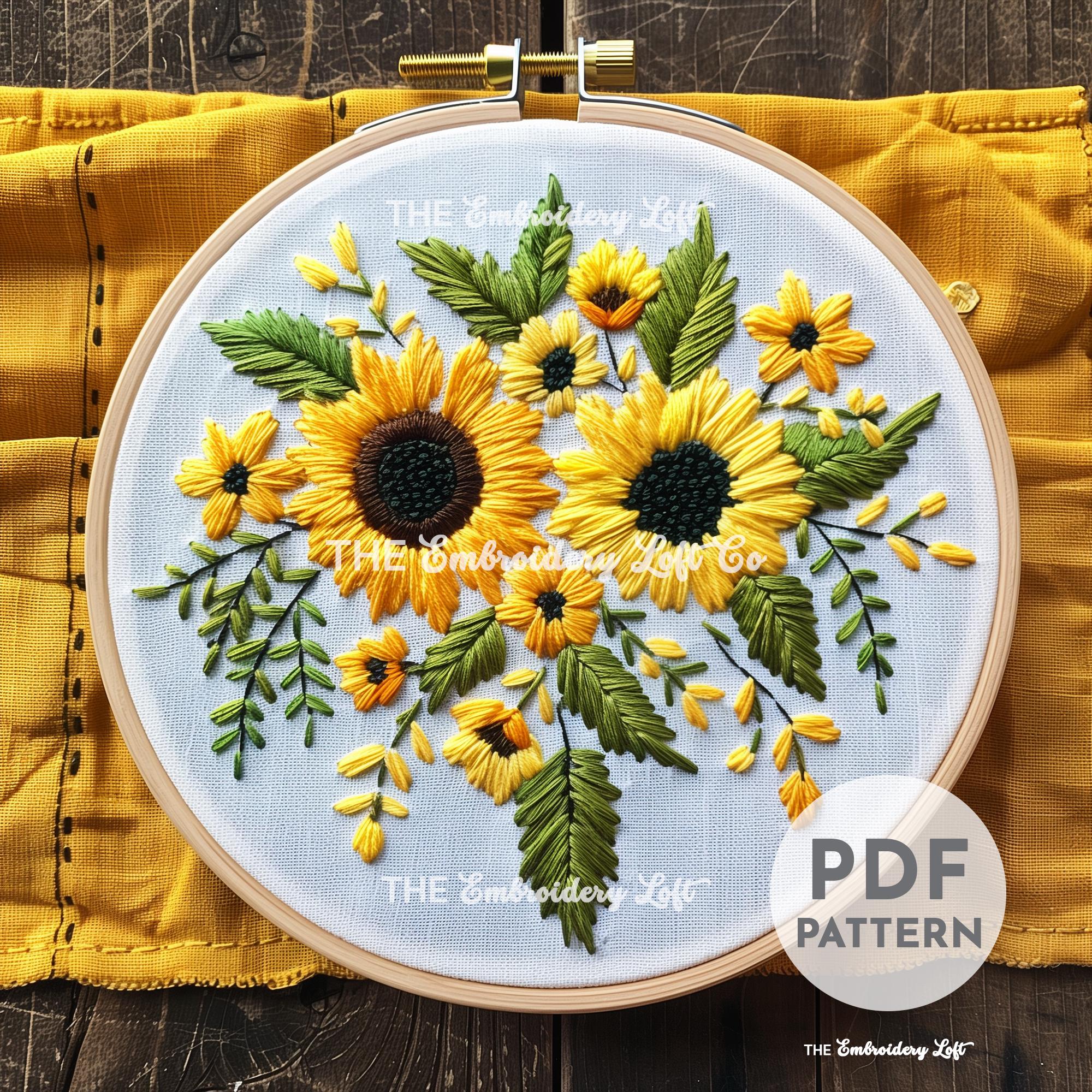 Bouquet of Sunflowers Hand Embroidery Pattern, Sunflowers Pattern 