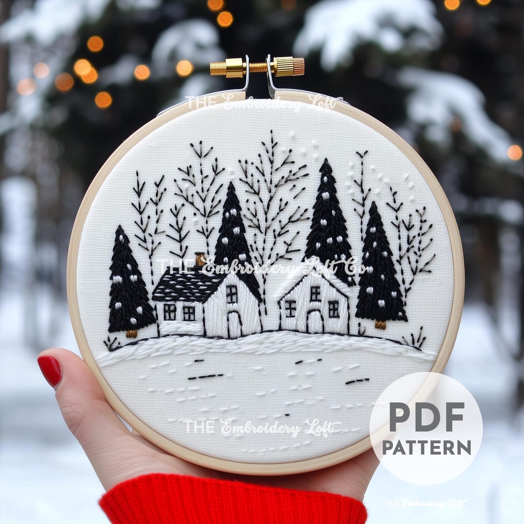 Winter Village Hand Embroidery Pattern, Modern Christmas Decor, DIY ...