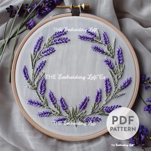 Lavender Wreath Hand Embroidery Pattern, Lavender Design, Lavender Pattern, Floral Wreath Pattern, Hand Embroidery Pattern PDF