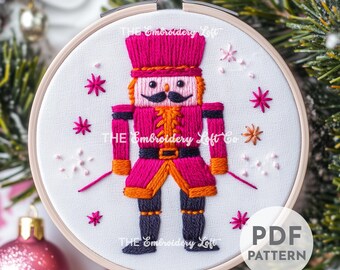 Pink Nutcracker Hand Embroidery Pattern, Pink Christmas Decor, Beginner Embroidery, DIY Winter Crafts, Hand Embroidery Pattern PDF