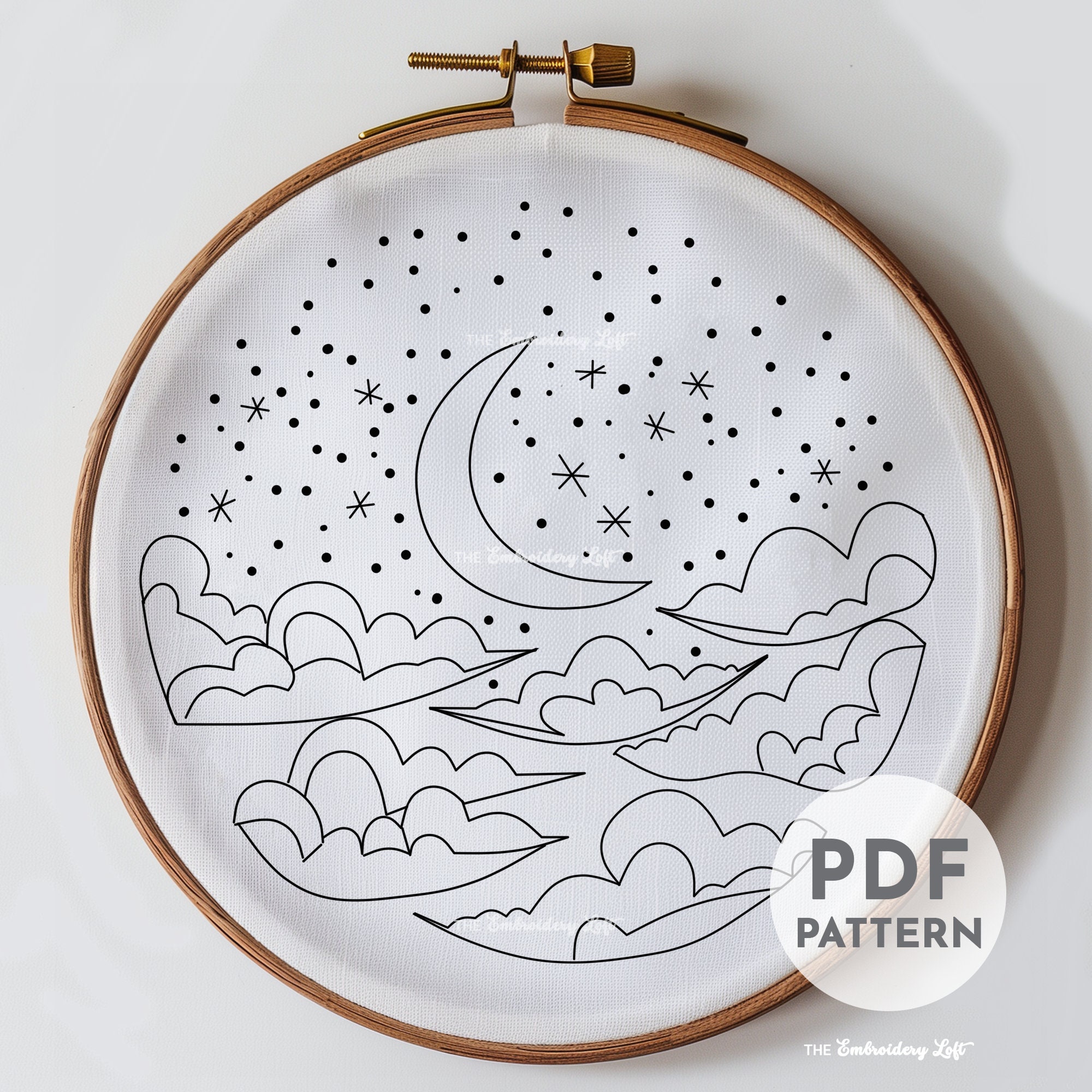Lunar Night Hand Embroidery Pattern, Mystical Crescent Moon Pattern ...