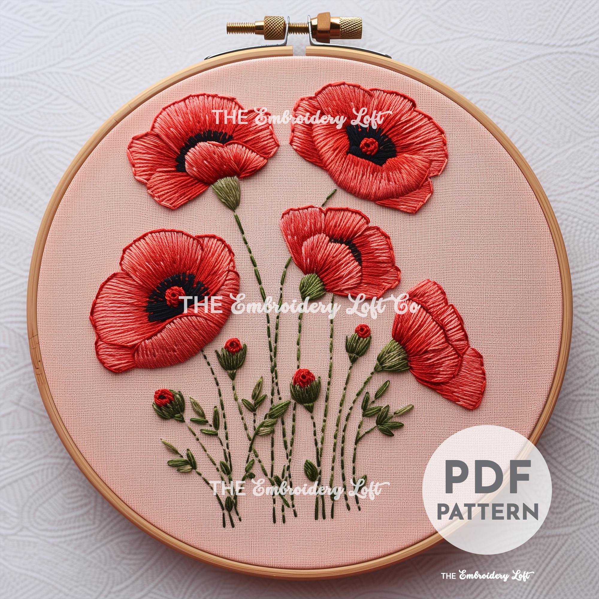 Red Poppies Hand Embroidery Pattern, Poppy Flower Pattern, Poppies ...