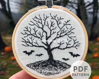 Patrón de bordado a mano de árbol espeluznante, patrón de bordado de Halloween, bordado espeluznante, patrón de bordado embrujado en PDF, bordado para principiantes